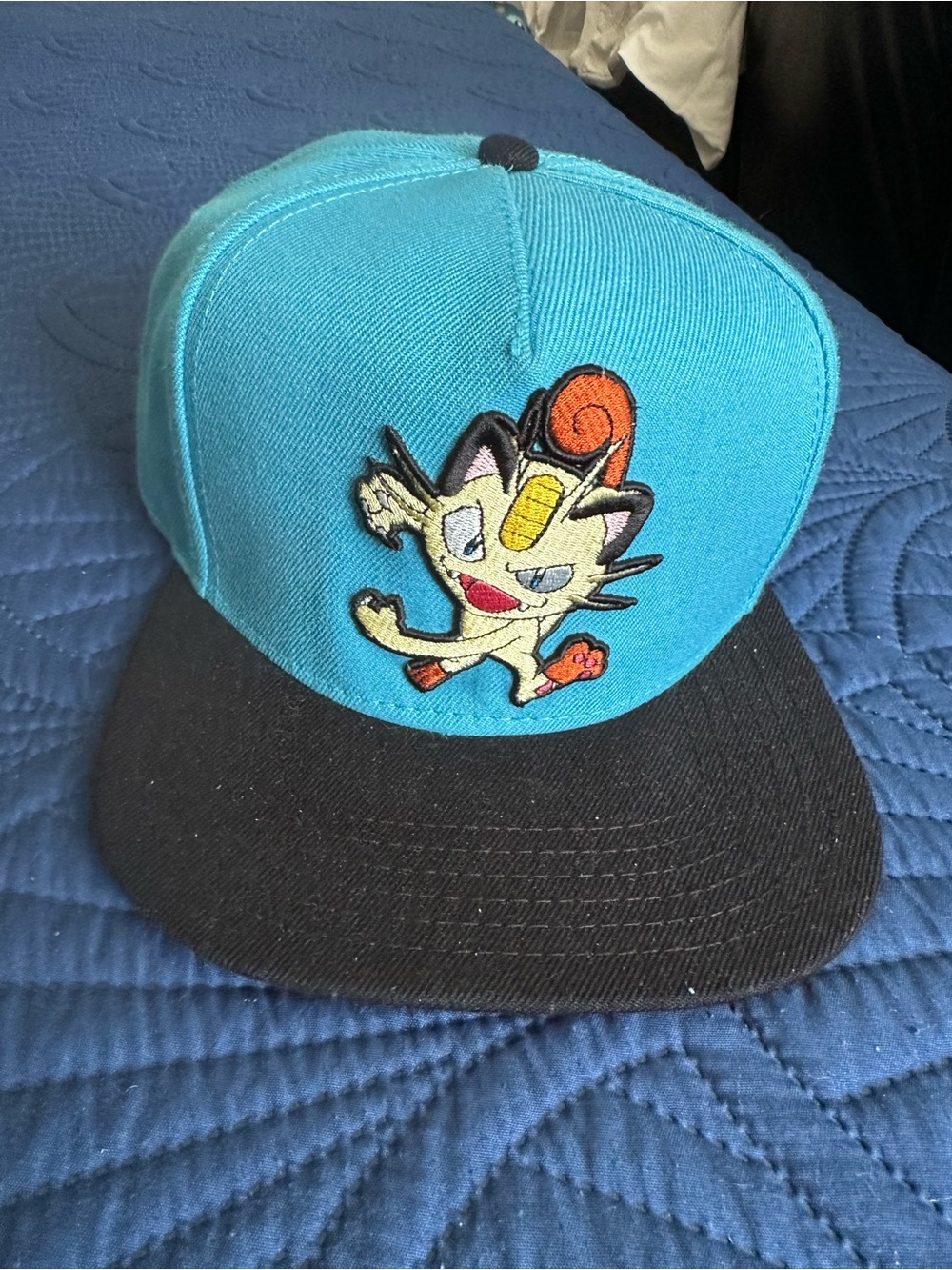 Pokemon Teal and Black Meowth Snapback Hat